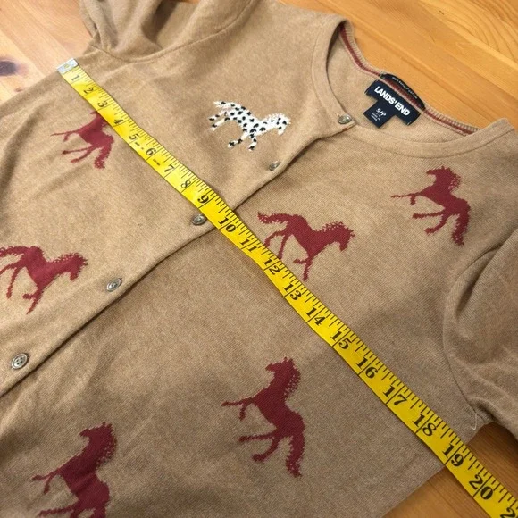 Lands End Cardigan Women S Novelty Equestrian Prep Horse Sweater Supima Cotton - Picture 3 of 7